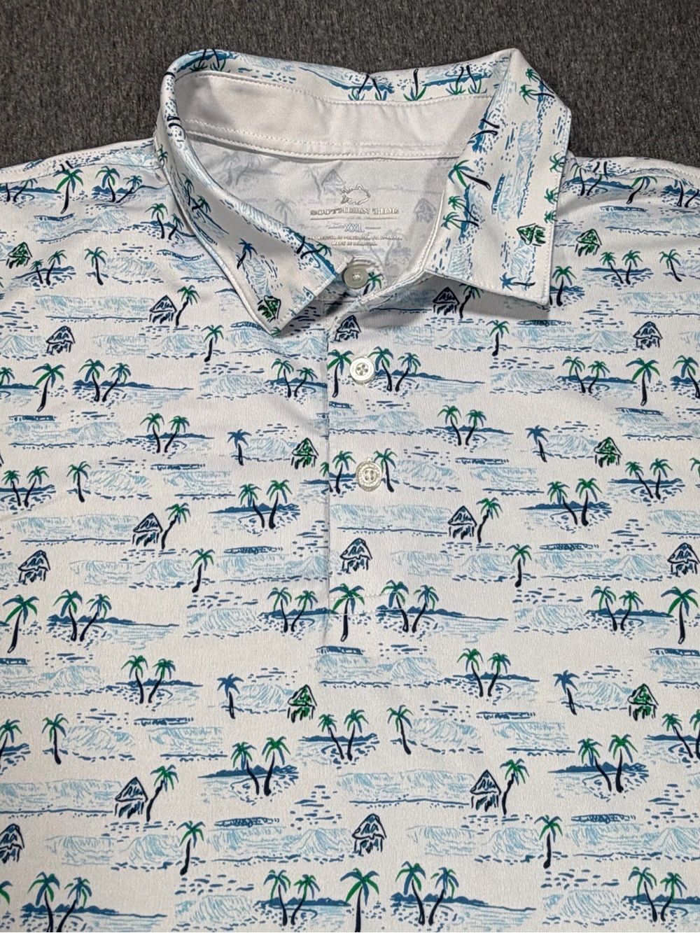 Southern Tide White Polo with Palm Trees Mens XXL Performance Stretch